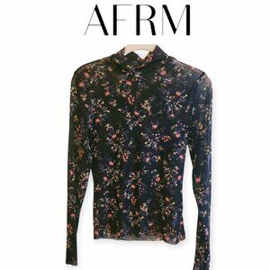 AFRM Black Semi-Sheer Floral Mesh Top Medium